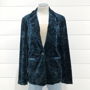 Lost + Wander Crushed Velvet Teal Blazer